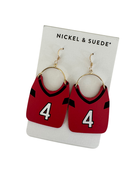 Nickel & Suede Custom Jersey Earrings #4 - RED/BLACK