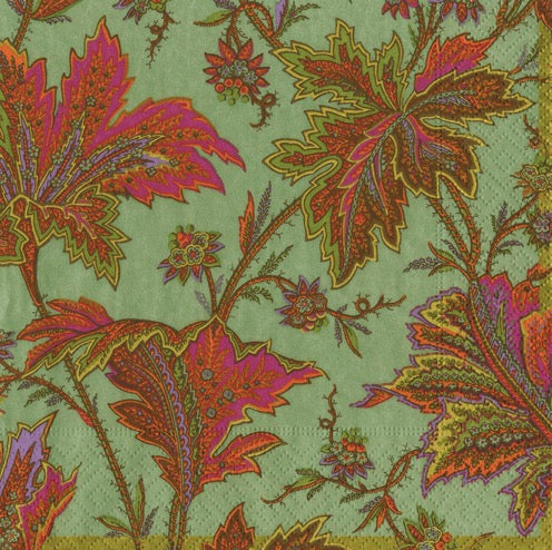 Caspari Paisley Leaves Cocktail Napkin - SAGE GREEN