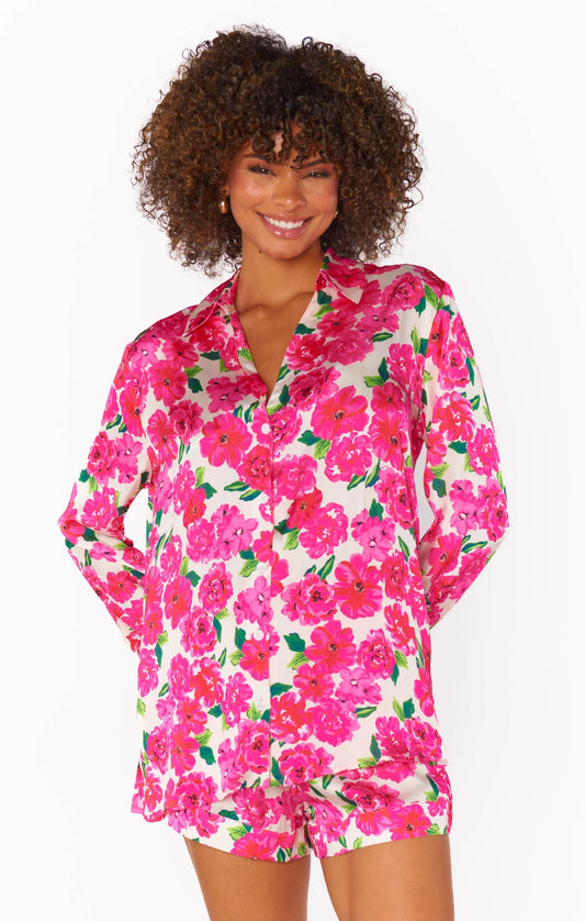 Show Me Your MuMu Early Riser PJ Set PINK FLORAL SOIREE SILKY