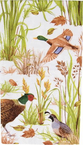 Caspari Birds Of A Feather Guest Towel - WHITE