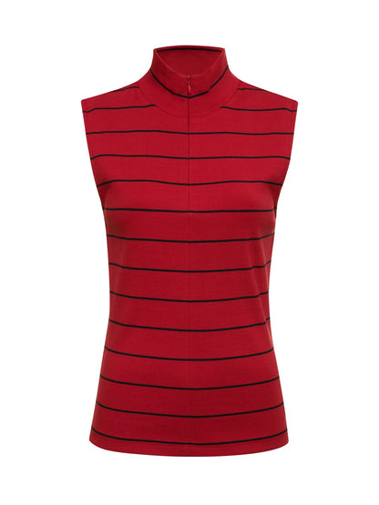 Sanctuary Sleeveless Zip Mock - RED/BLACK STRIPE
