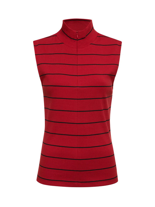 Sanctuary Sleeveless Zip Mock - RED/BLACK STRIPE