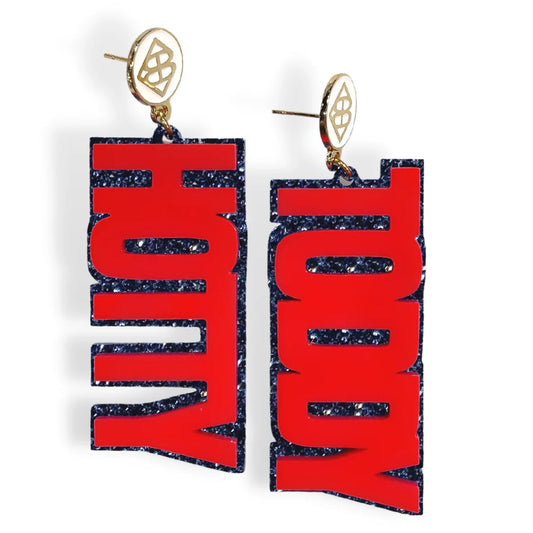 Brianna Cannon Ole Miss Glitter HOTTY TODDY Earrings RED/NAVY