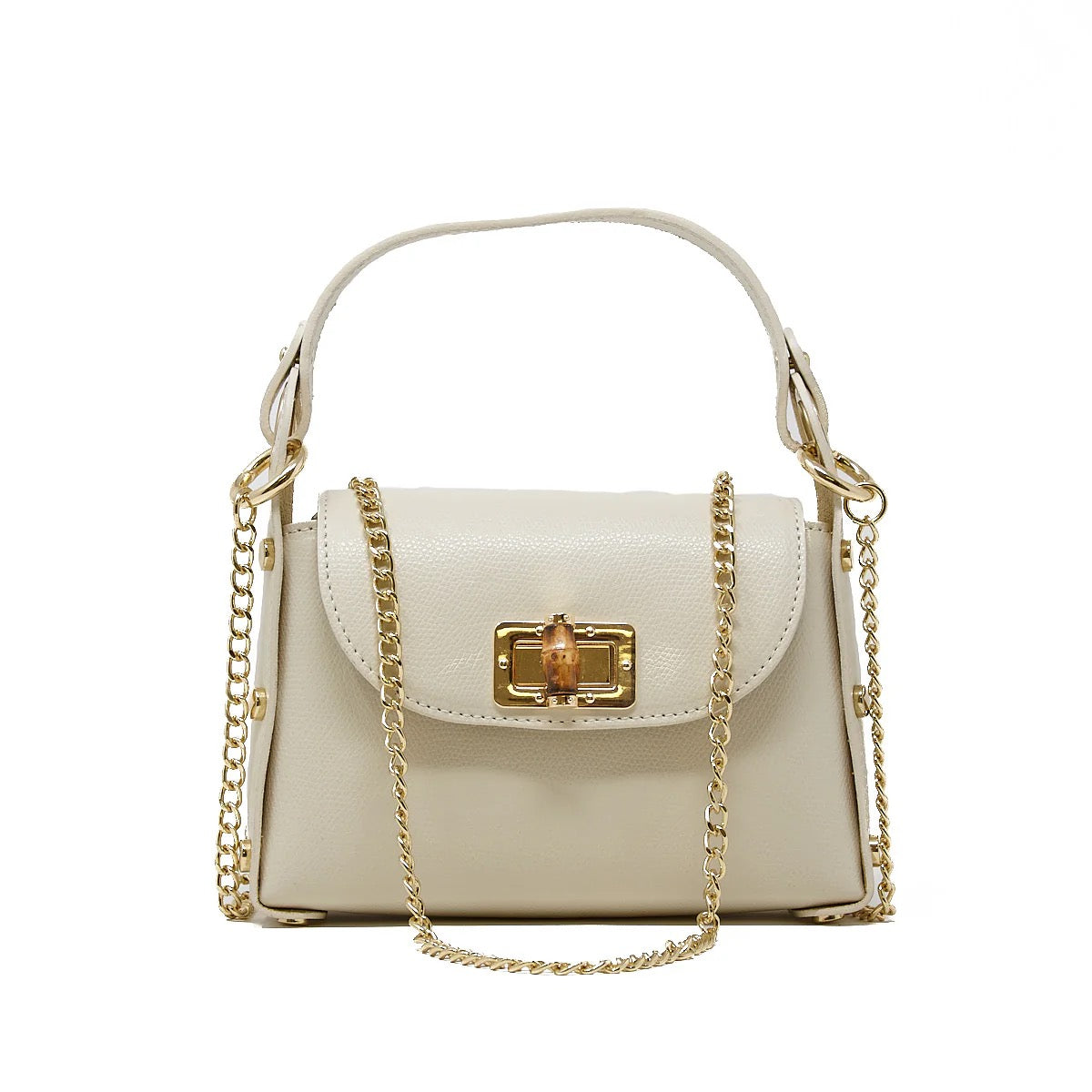 GF Italian Leather Crossbody Bag w/ Bamboo Clasp IVORY