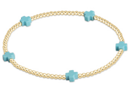 EN signature cross small gold pattern 2mm bead bracelet TURQUOISE