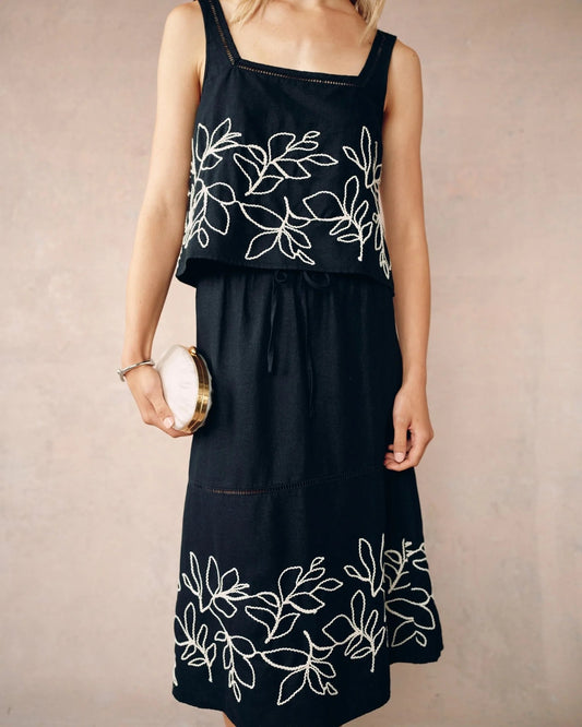 BDA Ladder Trim Midi Skirt BLACK