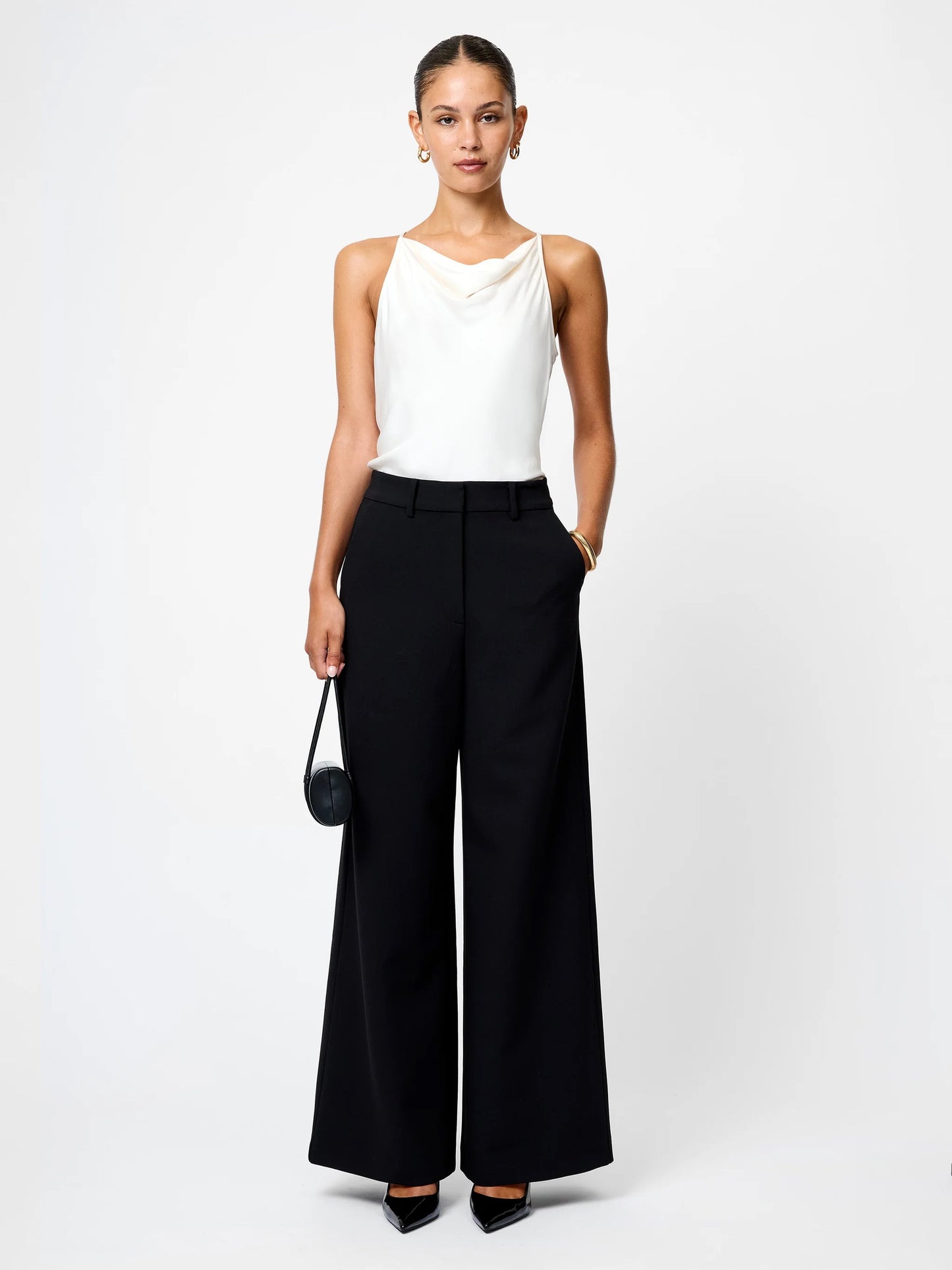 French Connection Azra Twill Wide Leg Pants - BLACK