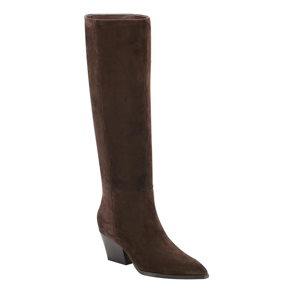Marc Fisher Tarrie Block Heel Boot - DARK BROWN SUEDE