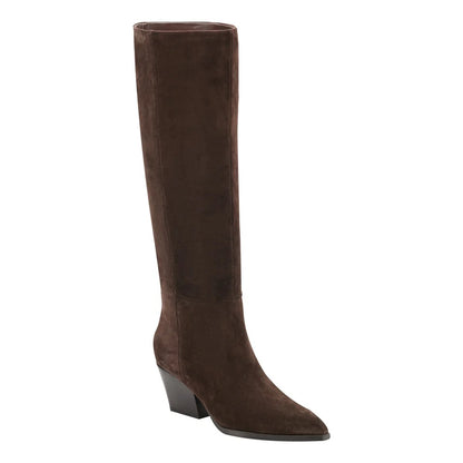 Marc Fisher Tarrie Block Heel Boot - DARK BROWN SUEDE