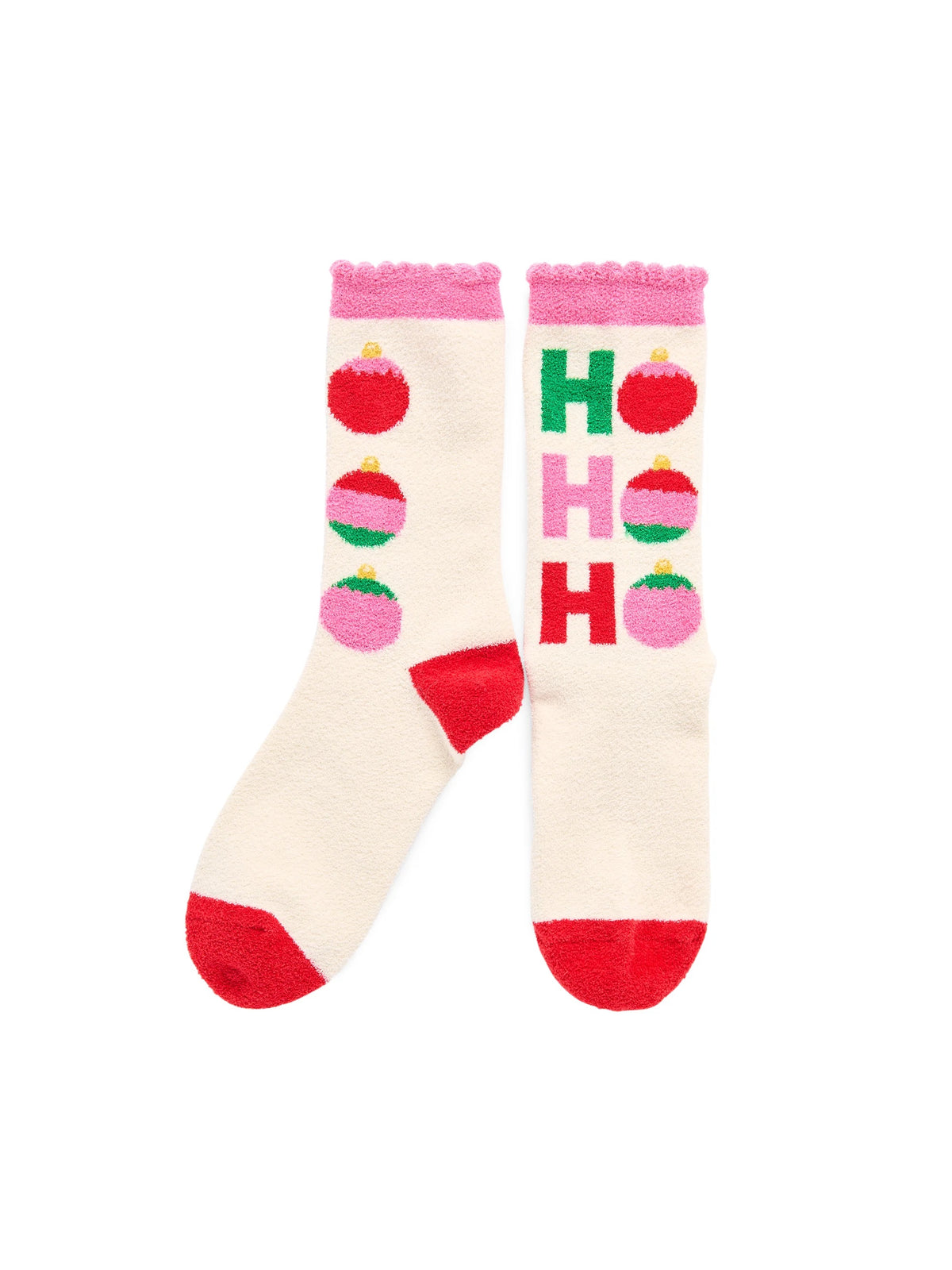 SH HO HO HO Ornaments Socks IVORY