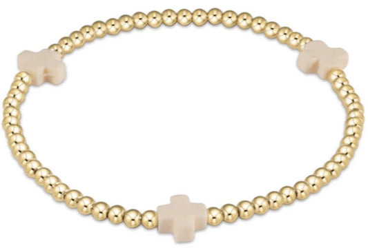 EN Signature Cross 3mm Gold Bracelet - OFF WHITE