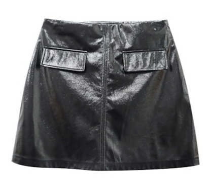 Fifteen Twenty Britney Patent Faux Leather Skirt - BLACK