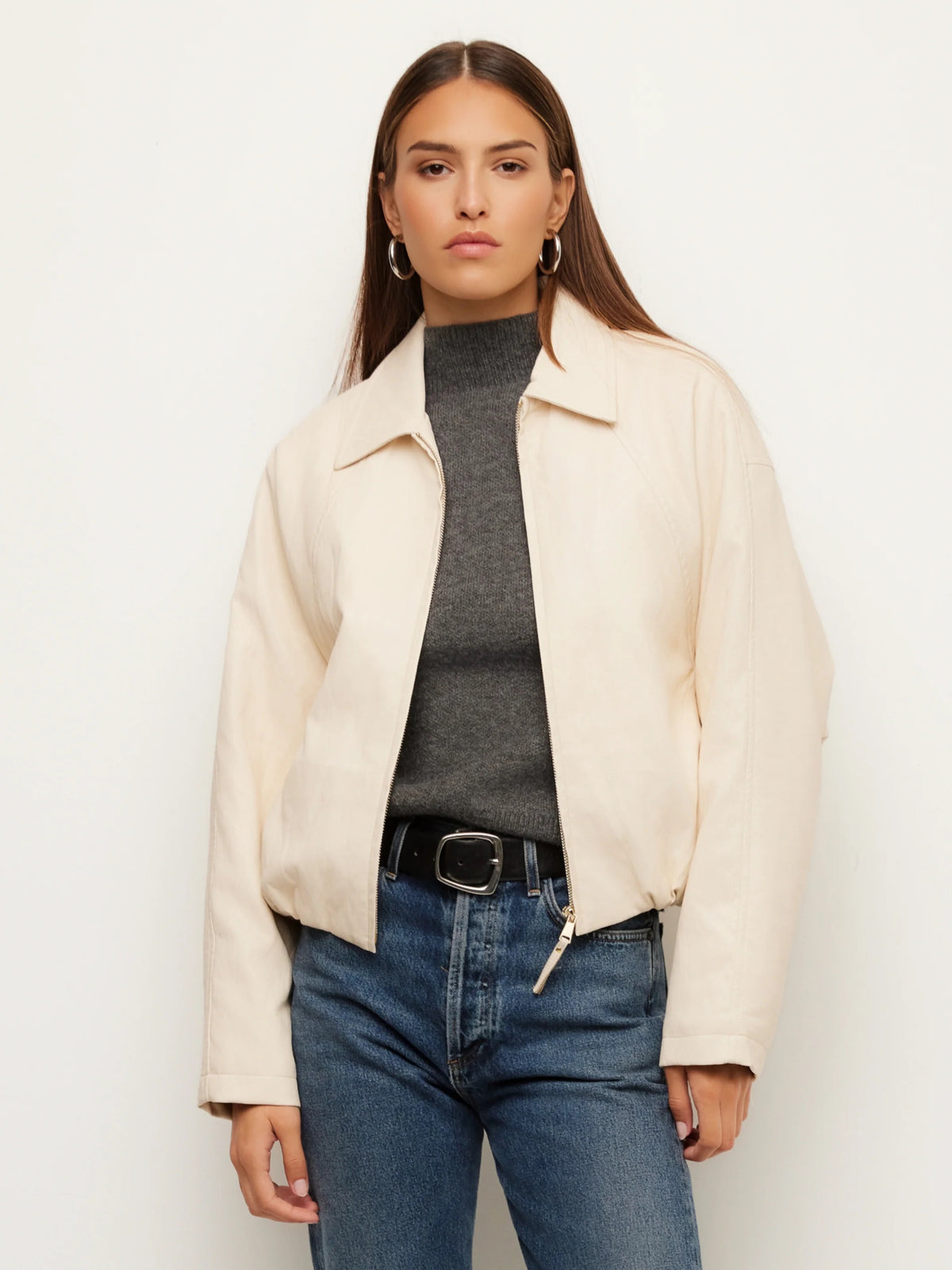 Fifteen Twenty Regin Faux Leather Bomber Jacket - ECRU