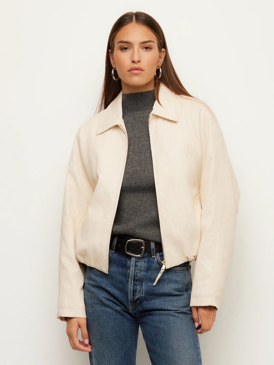 Fifteen Twenty Regin Faux Leather Bomber Jacket - ECRU