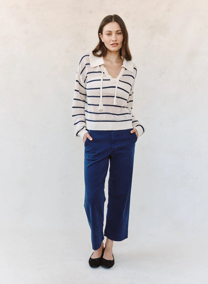 BDA Tassel Tie Open Knit Sweater INK STRIPE