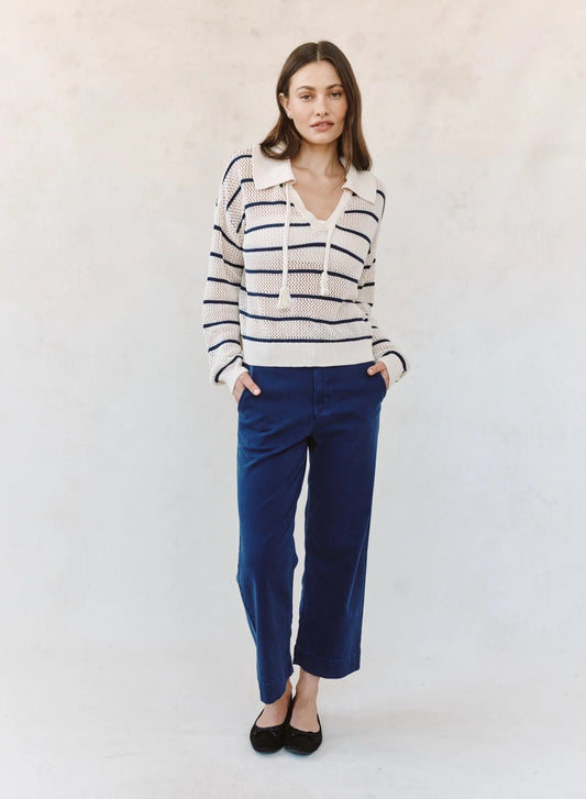 BDA Tassel Tie Open Knit Sweater INK STRIPE