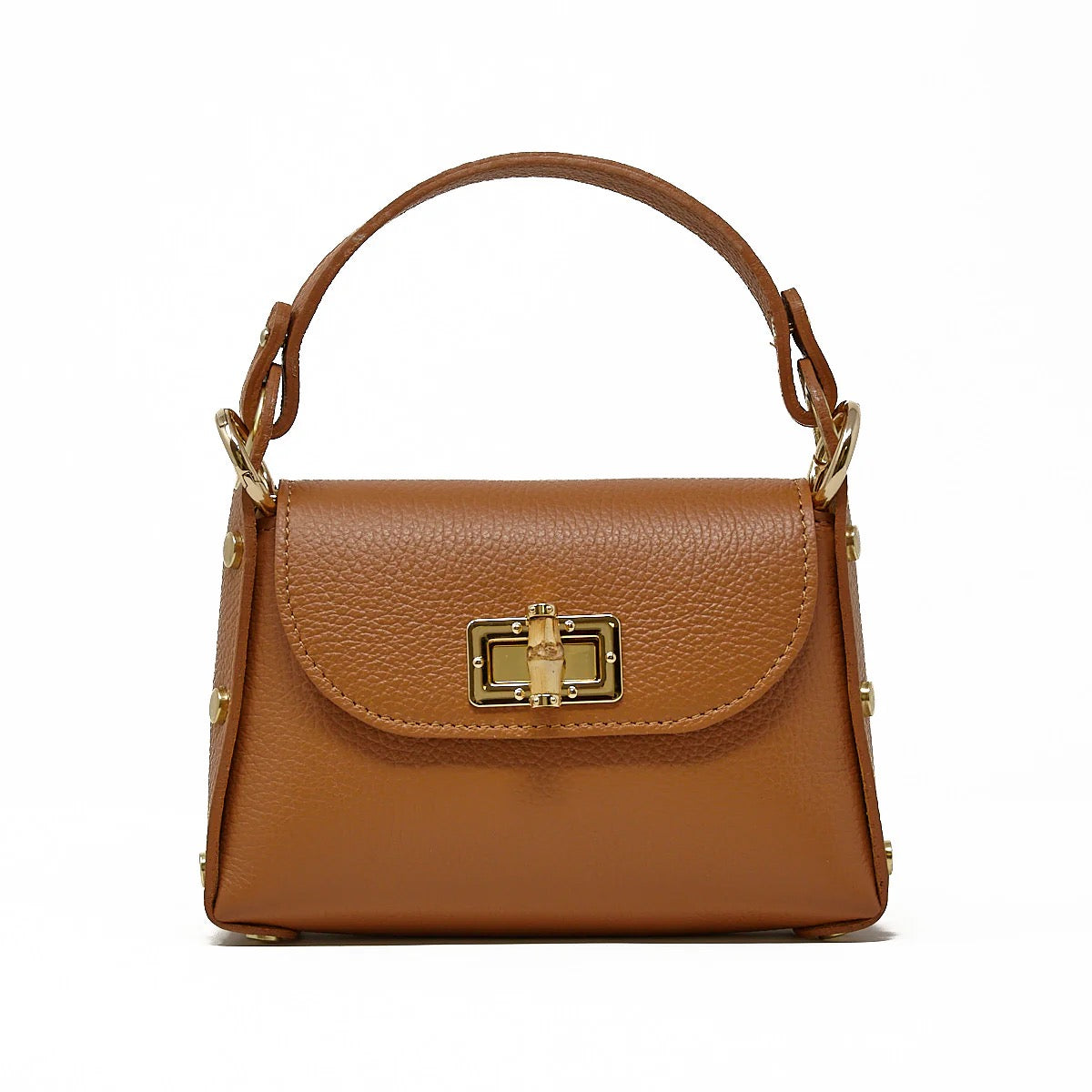 GF Italian Leather Crossbody Bag w/ Bamboo Clasp CAMEL