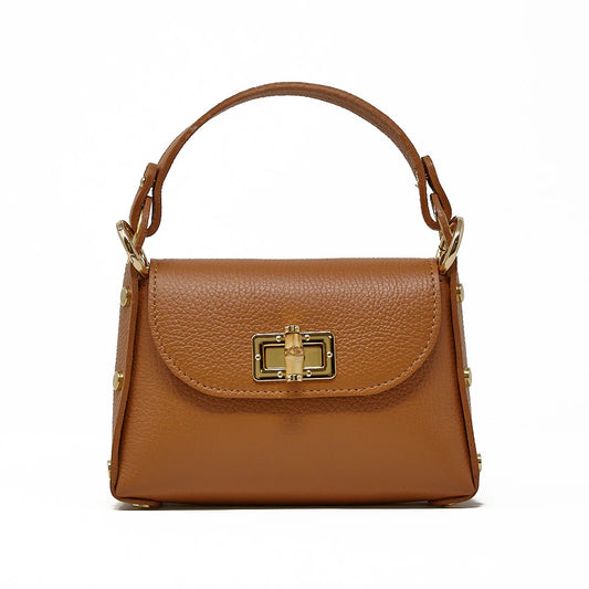 GF Italian Leather Crossbody Bag w/ Bamboo Clasp CAMEL