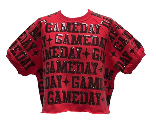 Queen of Sparkles GAMEDAY All Over Top - RED & BLACK