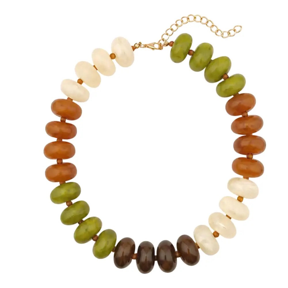 GE Carissa Beaded Necklace TAN/CHARTREUSE MIX