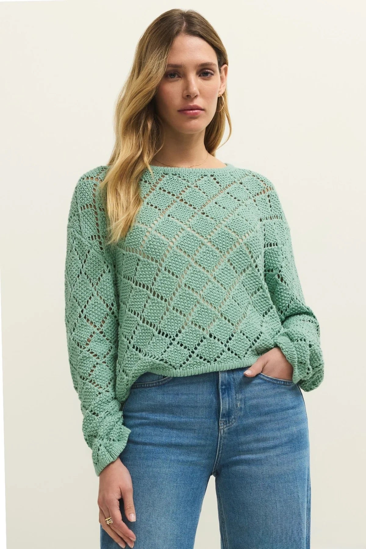Z Supply Hullen Crochet Sweater - CRYSTAL GREEN