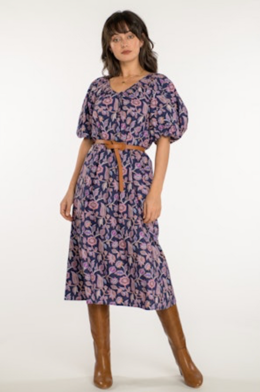 Elizabeth James Penny Dress NAVY CACTUS FLOWER