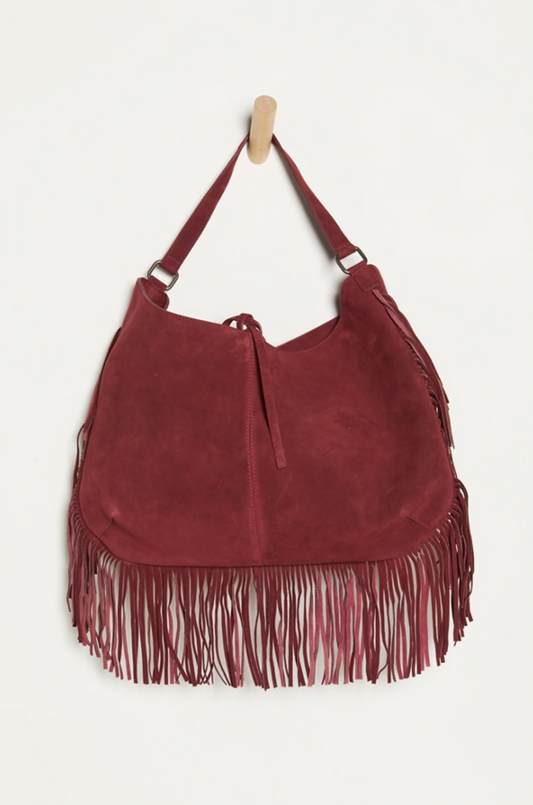Free People Finn Fringe Shoulder Bag - MERLOT
