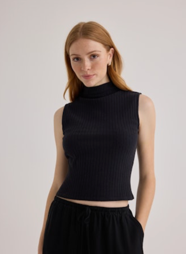 Bella Dahl Sleeveless Mock Neck Top - BLACK
