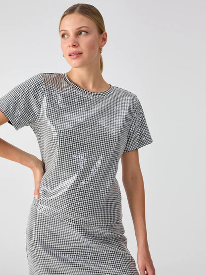 Sanctuary Perfect Sequin Tee - MICRO HOUNDSTOOTH