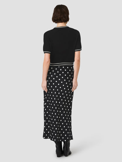 French Connection Babysoft SS Rib Stripe Top - BLACK PORCELAIN