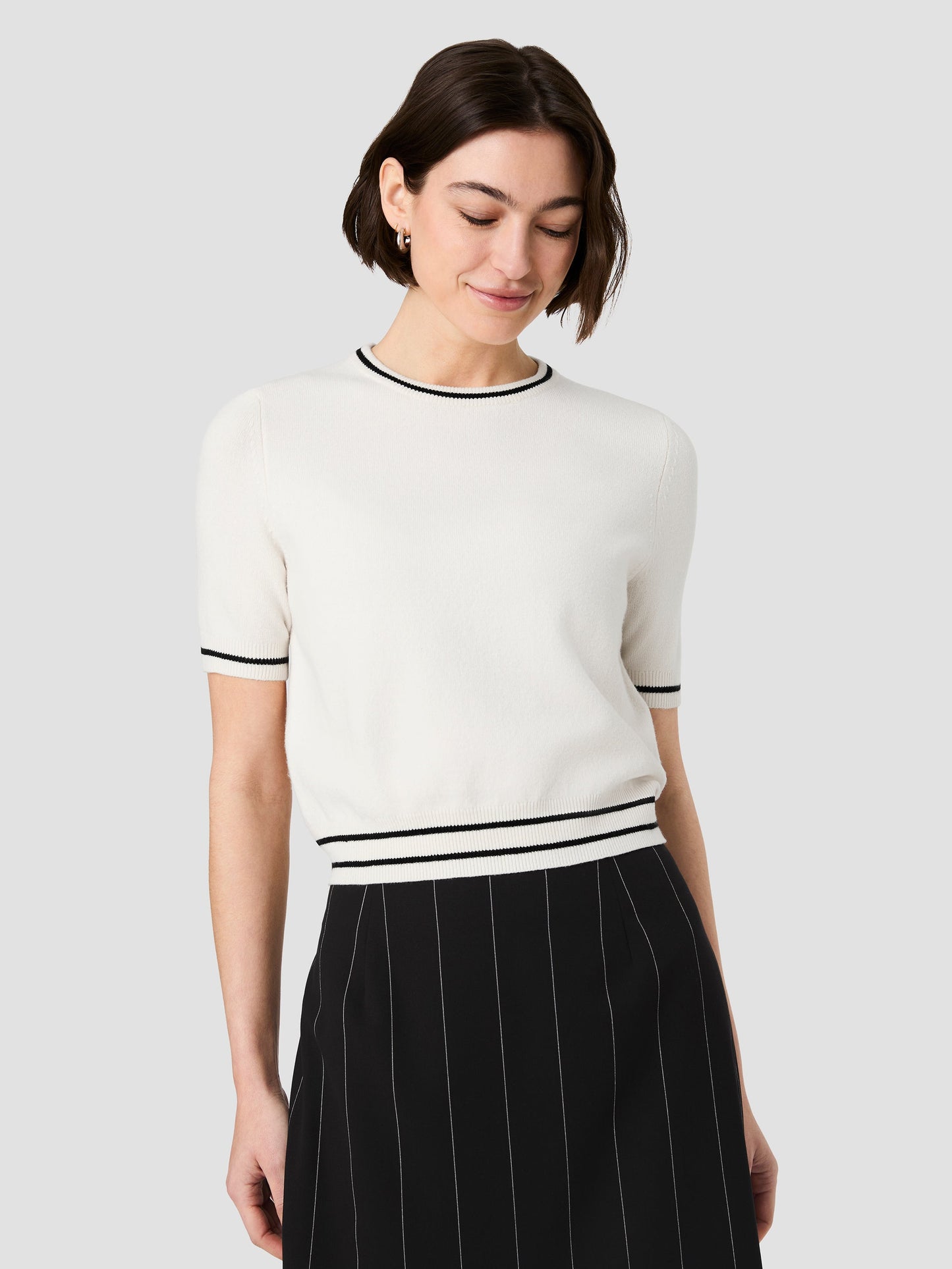 French Connection Babysoft SS Rib Stripe Top - PORCELAIN MULTI