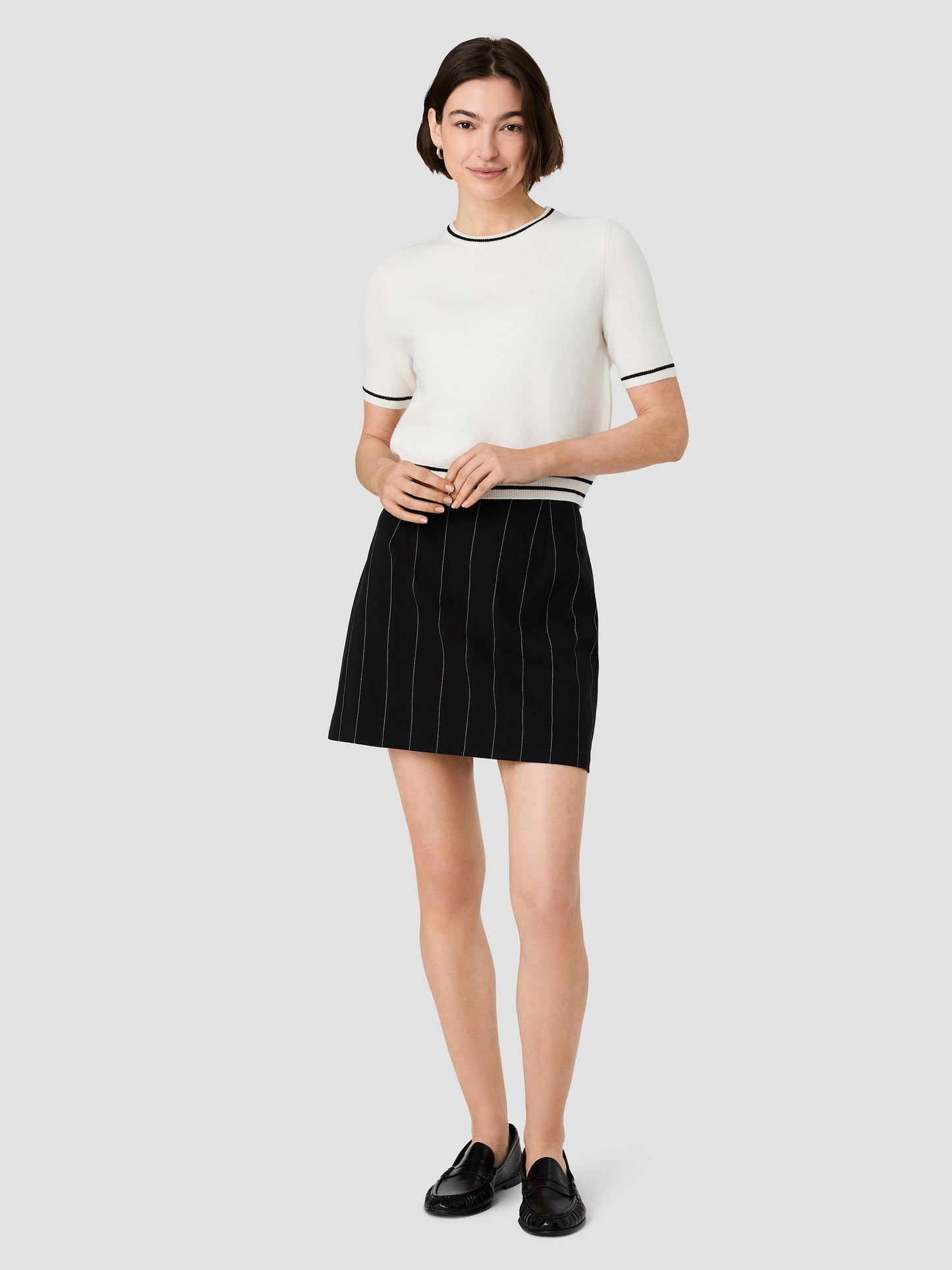 French Connection Babysoft SS Rib Stripe Top - PORCELAIN MULTI