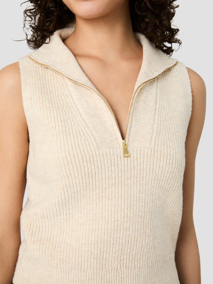 French Connection Marley Knit Half Zip Vest - OATMEAL MELANGE