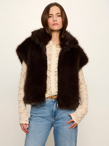 Sanctuary Silky Fur Vest - ESPRESSO MARTINI