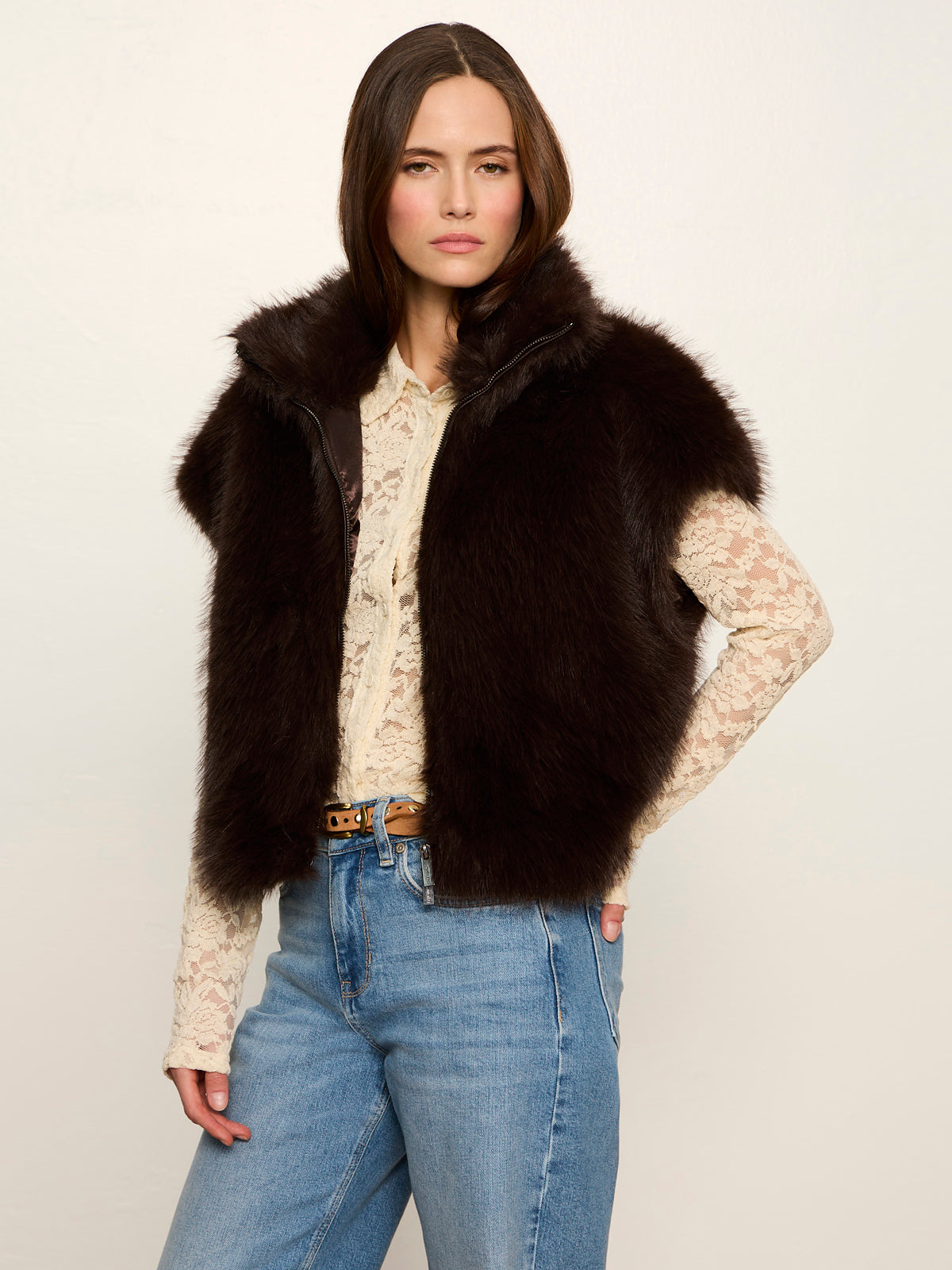 Sanctuary Silky Fur Vest - ESPRESSO MARTINI