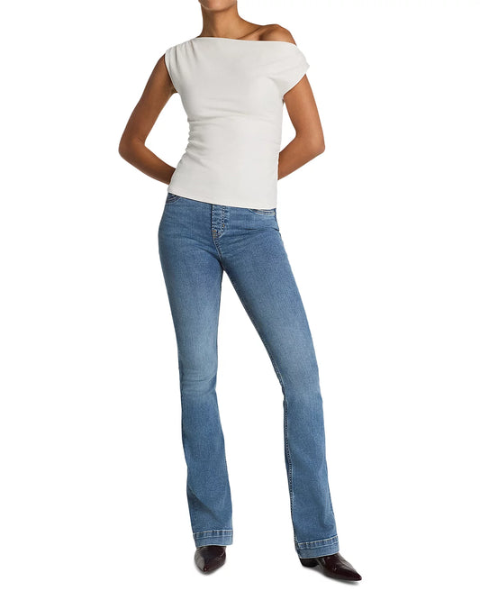 SPANX Ribbed Knit Off The Shoulder Ruched Top - LINEN