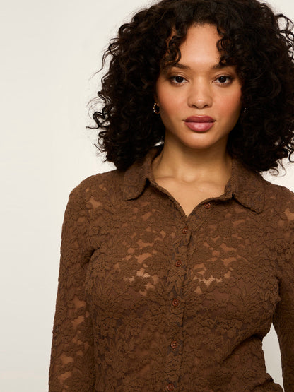 Sanctuary Dreamer Lace Shirt - COCOA POWDER