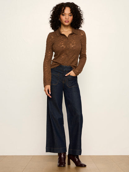 Sanctuary Dreamer Lace Shirt - COCOA POWDER