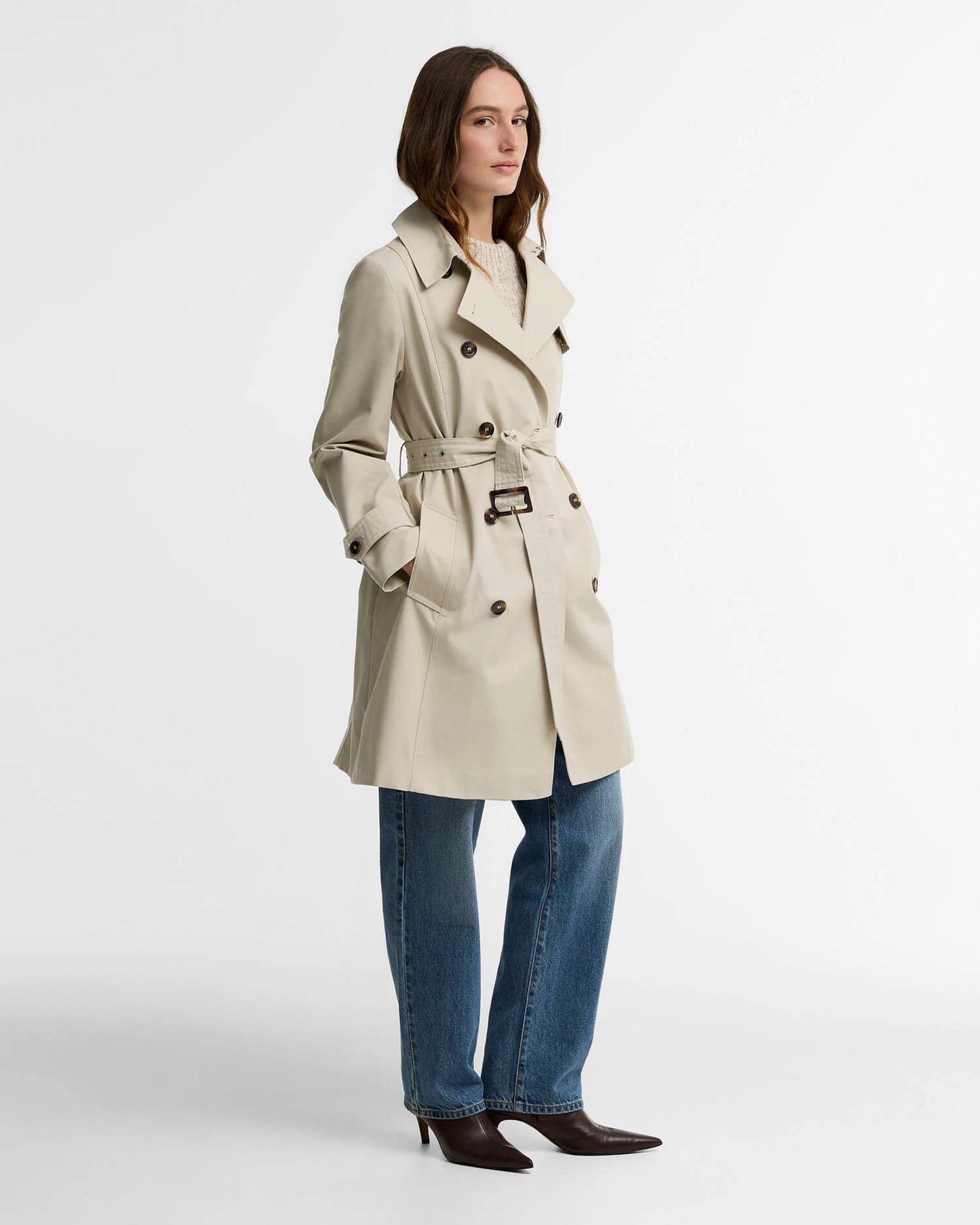 Barbour Short Greta Trench Coat - MIST/BIRCHWOOD