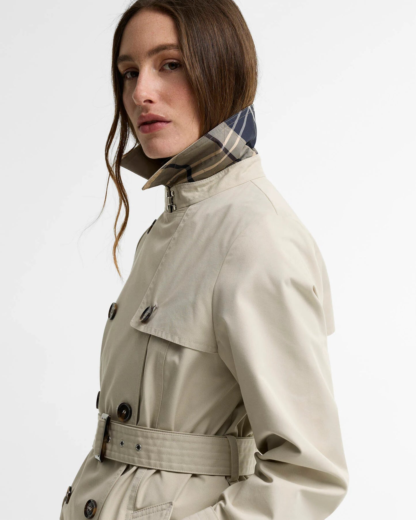 Barbour Short Greta Trench Coat - MIST/BIRCHWOOD