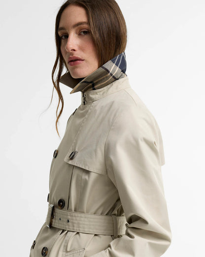 Barbour Short Greta Trench Coat - MIST/BIRCHWOOD