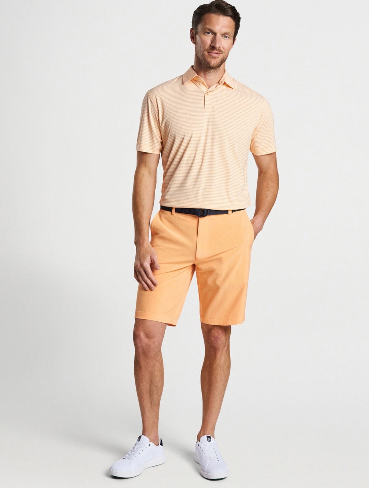 Peter Millar Featherweight Payne Stripe Polo ORANGE NECTAR