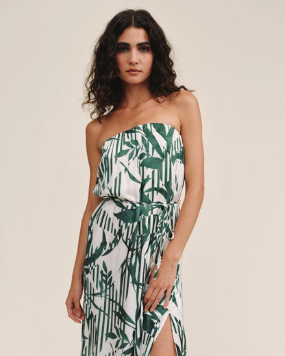 BDA Flowy Strapless Midi Dress PALM PARADISE PRINT