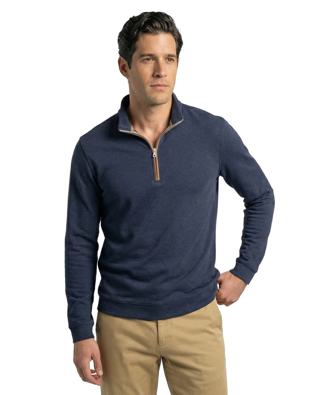 Scott Barber Stretch Heather Fleece Pullover - NAVY
