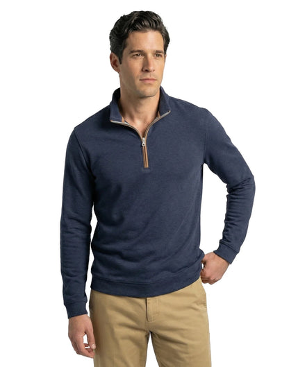 Scott Barber Stretch Heather Fleece Pullover - NAVY