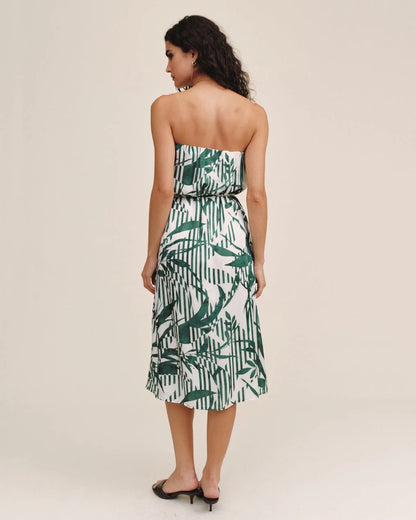 BDA Flowy Strapless Midi Dress PALM PARADISE PRINT