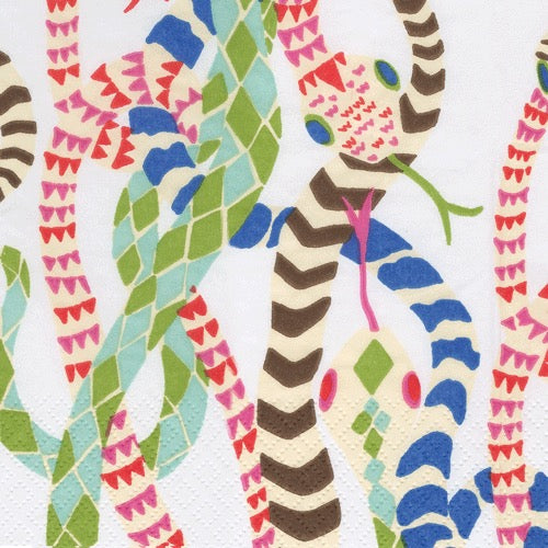 Caspari Serpentine Cocktail Napkin - WHITE