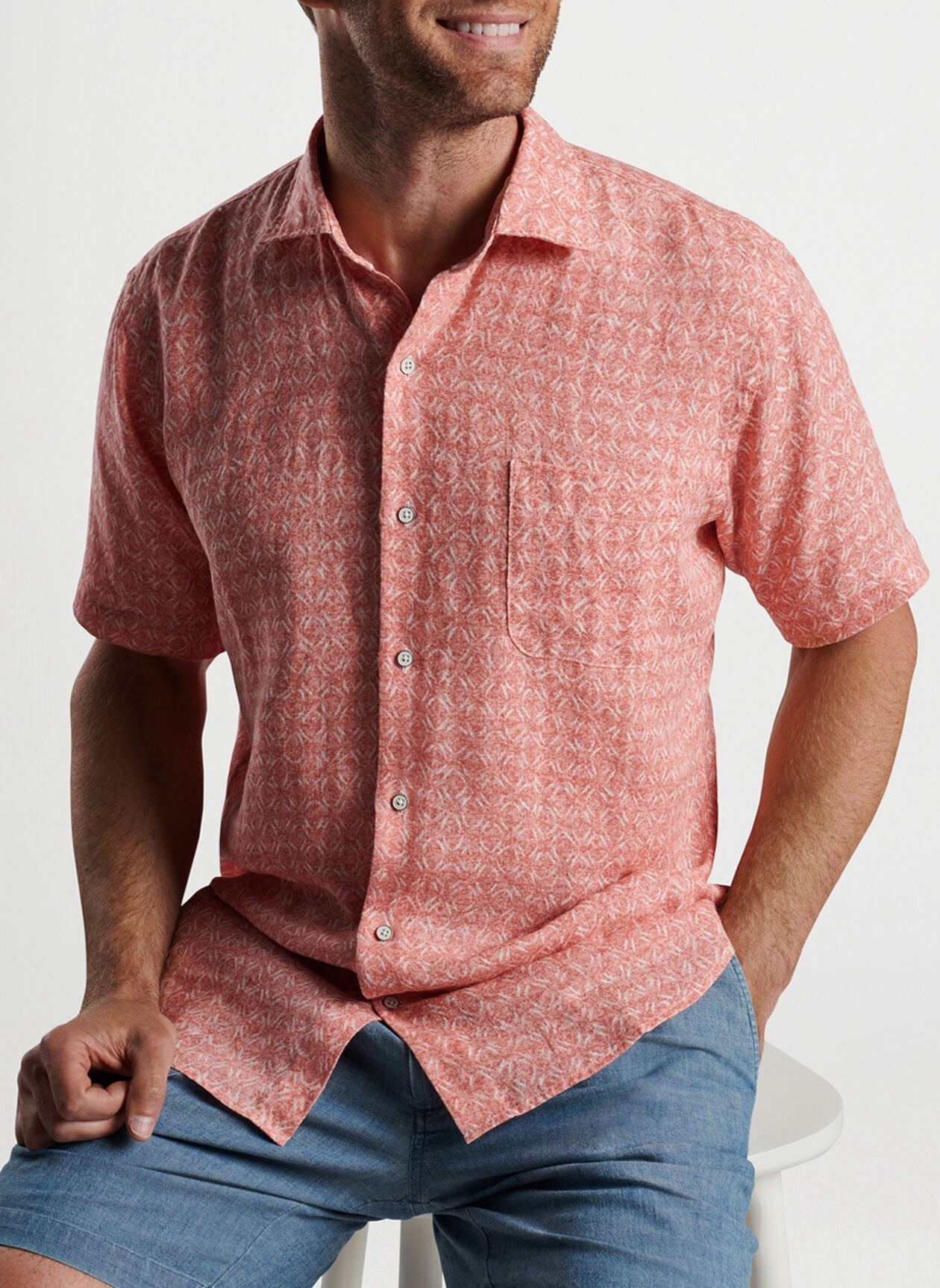 Peter Millar Sandblast Linen Sport Shirt - CLAY ROSE