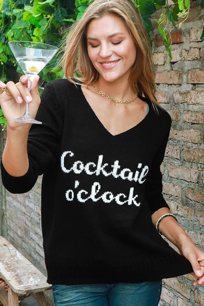 Wooden Ships Cocktail o'Clock V-Neck Lightweight - BLACK/PURE SNOW