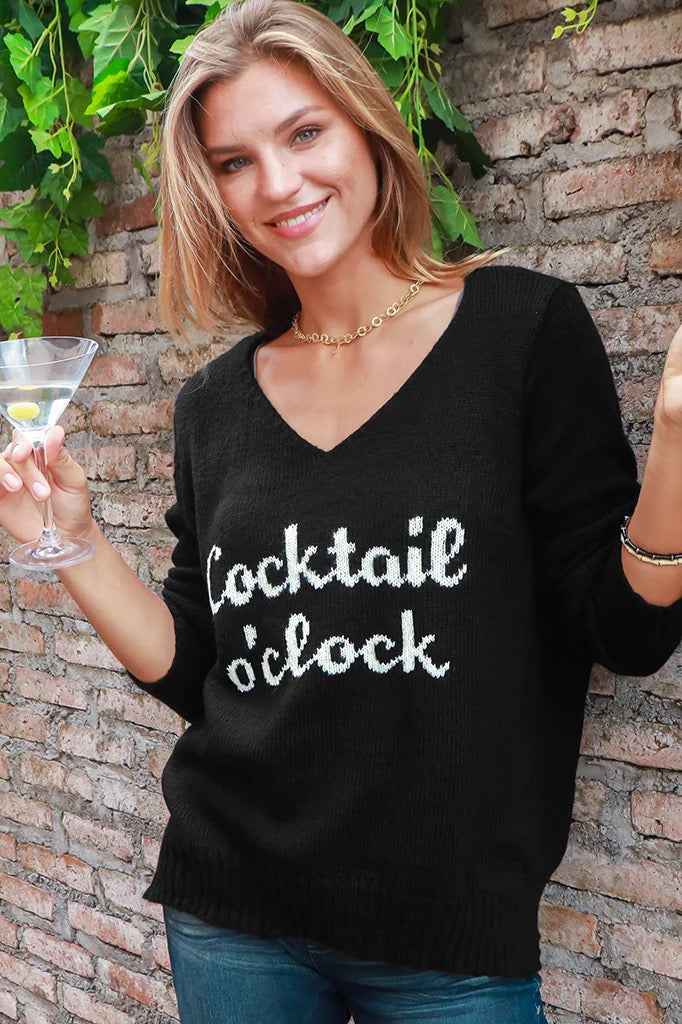 Wooden Ships Cocktail o'Clock V-Neck Lightweight - BLACK/PURE SNOW